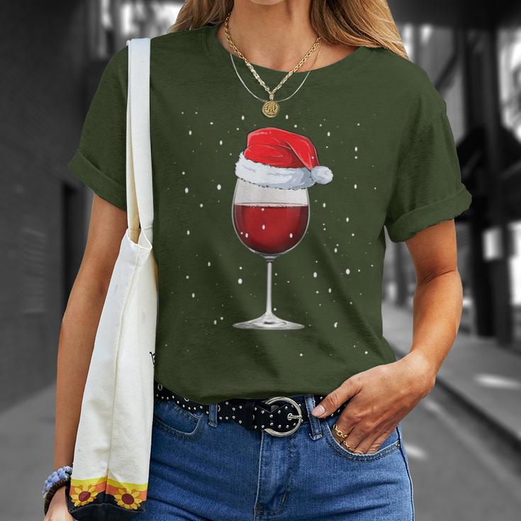 Glass Red Wine With Christmas Hat Wine Christmas T-Shirt Geschenke für Sie