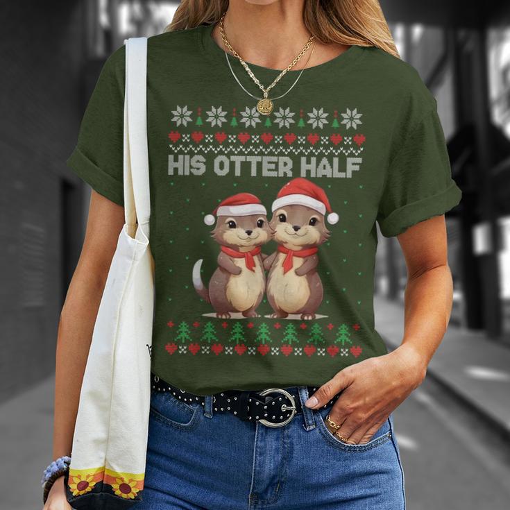 Her Otter Half His Otter Half Christmas Ugly Sweater Couple T-Shirt Geschenke für Sie