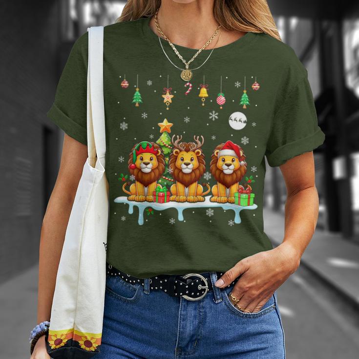 Three Santa Claus Reindeer Elf Lions Christmas Animal Lovers Children's T-Shirt Geschenke für Sie