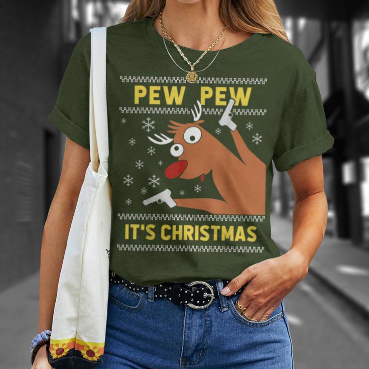 Ugly Christmas Sweater Pew Pew Crazy Reindeer Xmas T-Shirt Geschenke für Sie