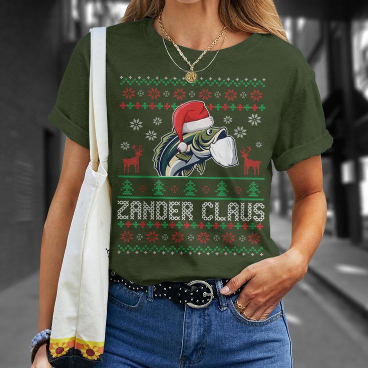 Ugly Christmas Zander Claus Angler Weihnachten Fishing Sports T-Shirt Geschenke für Sie