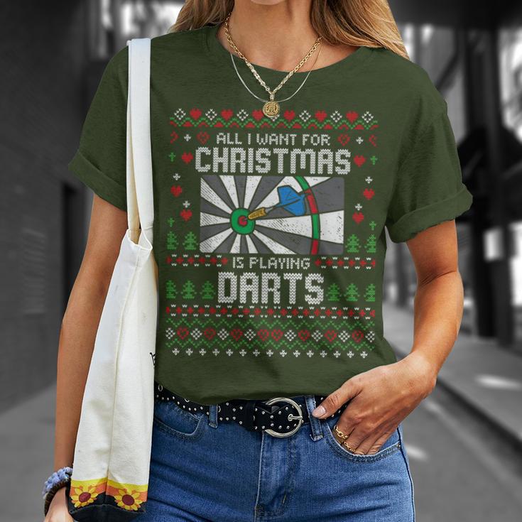 All I Want For Christmas Is Playing Darts Ugly Xmas Sweater T-Shirt Geschenke für Sie