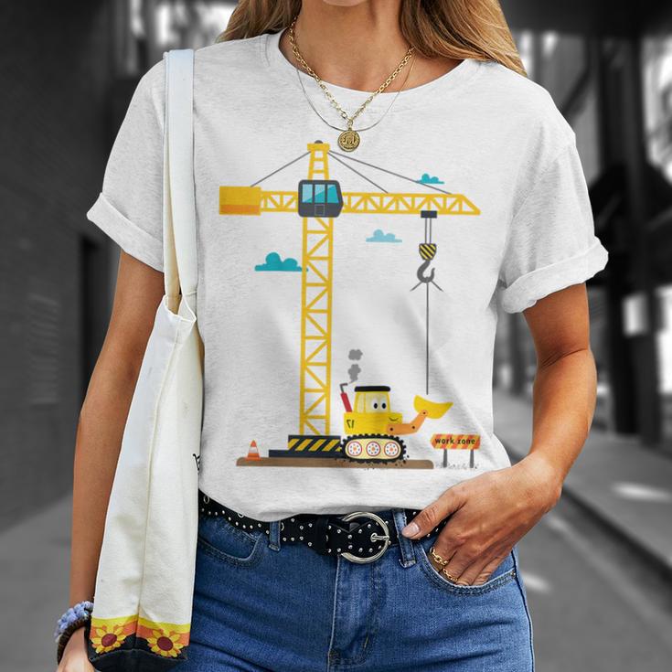 Children's 2Nd Birthday Boys With Crane And Digger Construction Site T-Shirt Geschenke für Sie