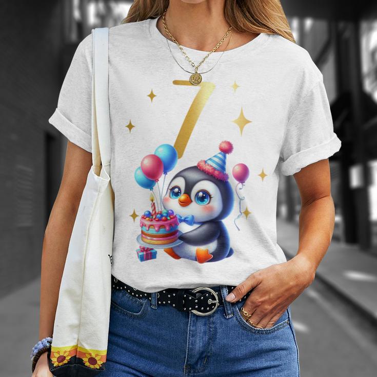 Children's Birthday 7 Girl Penguin Animals Party 7 Years Old T-Shirt Geschenke für Sie