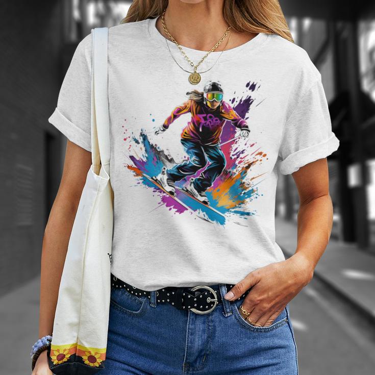 Colourful Ski Jumper Girl On Women's Ski Jumping Long-Sleeved T-Shirt Geschenke für Sie