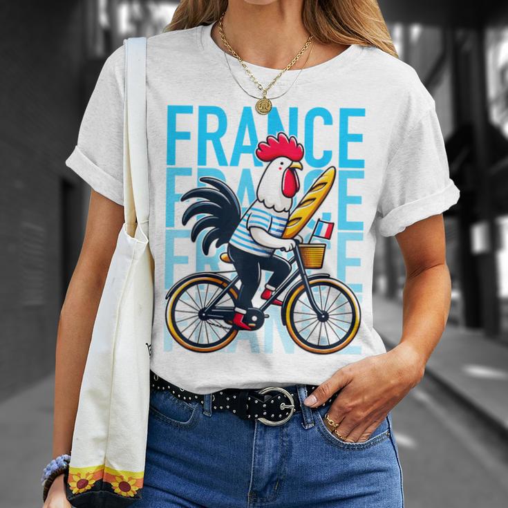 France Bicycle And Baguette Breton Stripes Rooster T-Shirt Geschenke für Sie