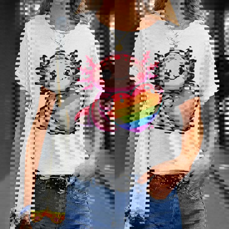 Gay Pride Axolotl Heart Rainbow Flag LGBT Women Girls Kids T-Shirt Gifts for Her