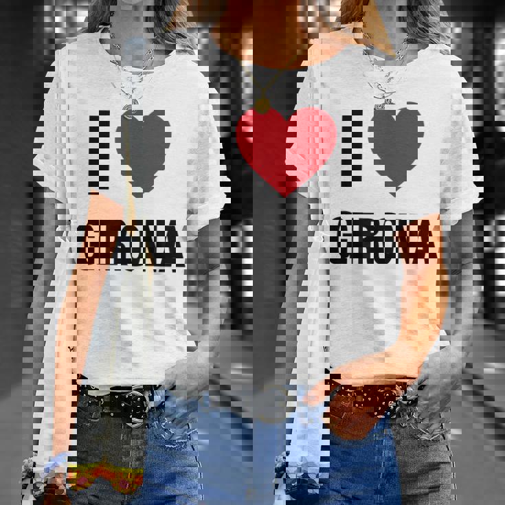 I Love Girona Ciudad En España Con Red Love Heart Camiseta unisex Regalos para ella