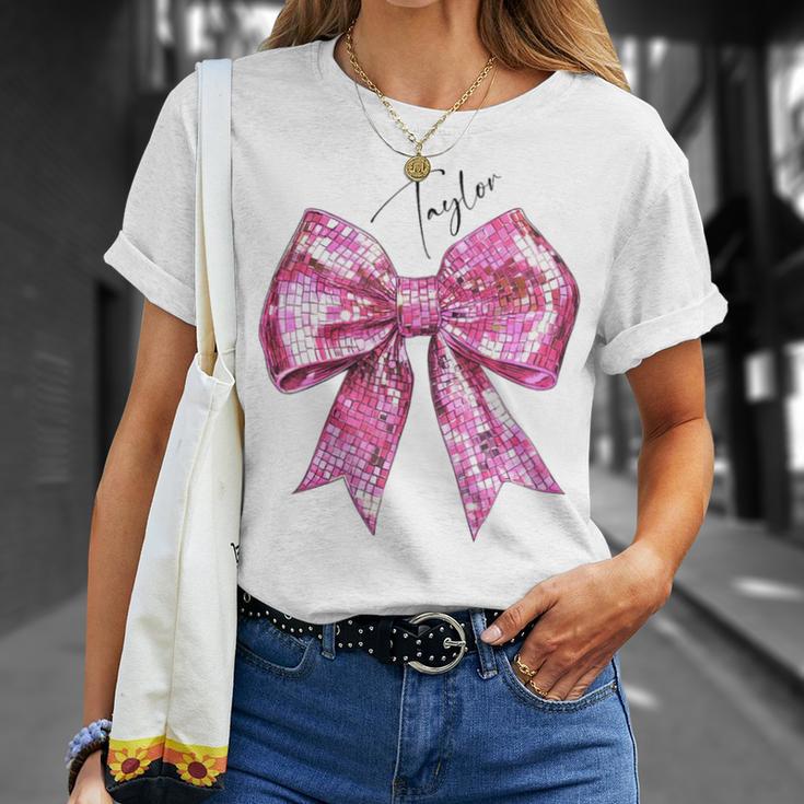 Taylor Lover First Name N Girls Pink Disco Ball Bow T-Shirt Geschenke für Sie