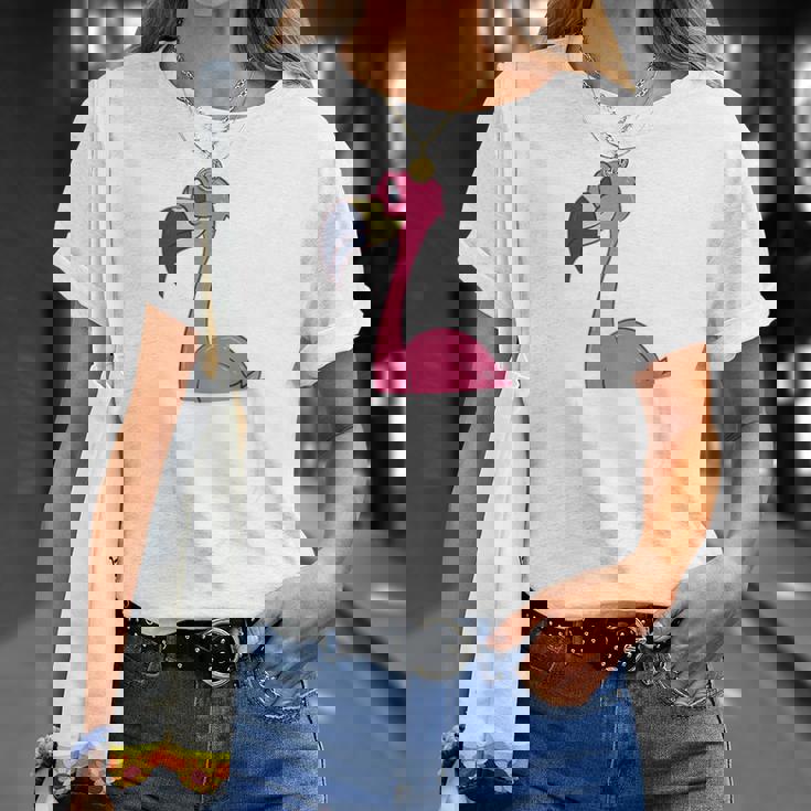 Women's Pink Flamingo In Pocket T-Shirt Geschenke für Sie