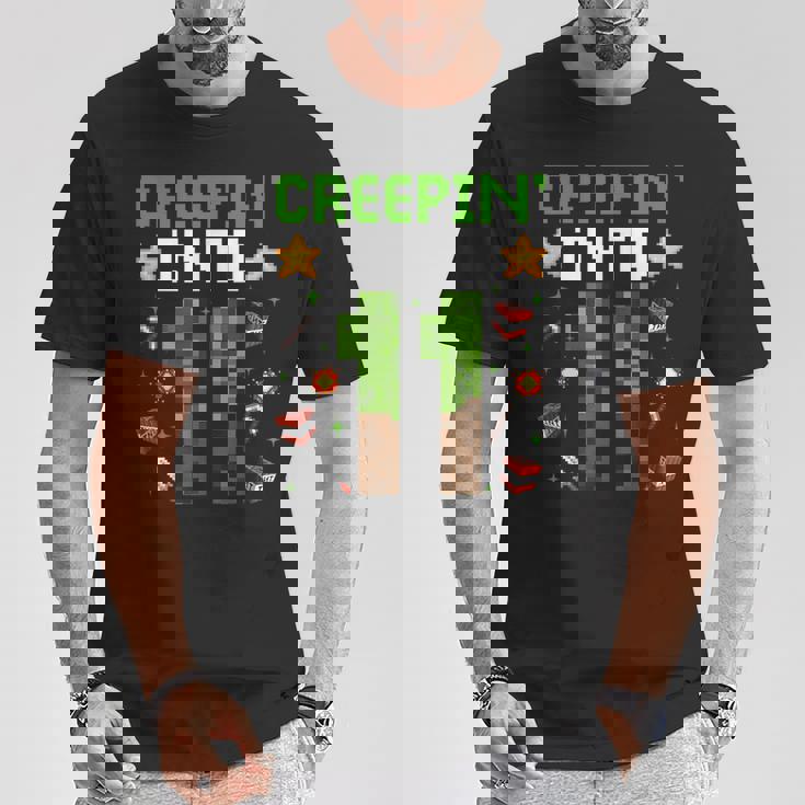 11Th Birthday Gamer Pixel Creepin’ Into 11 Video Game Party T-Shirt Funny Gifts
