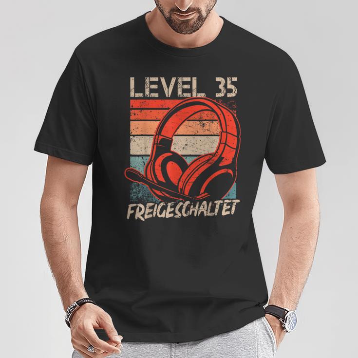 35Th Birthday Boysideo Gamer Level 35 Unlocked T-Shirt Lustige Geschenke