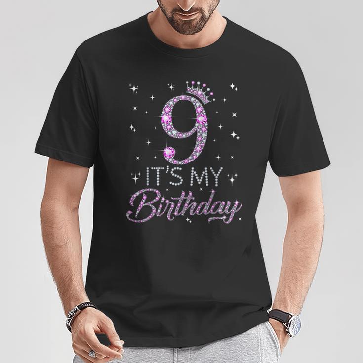 9 It's My Birthday Pink Crown Happy 9Th Birthday Girl T-Shirt Lustige Geschenke