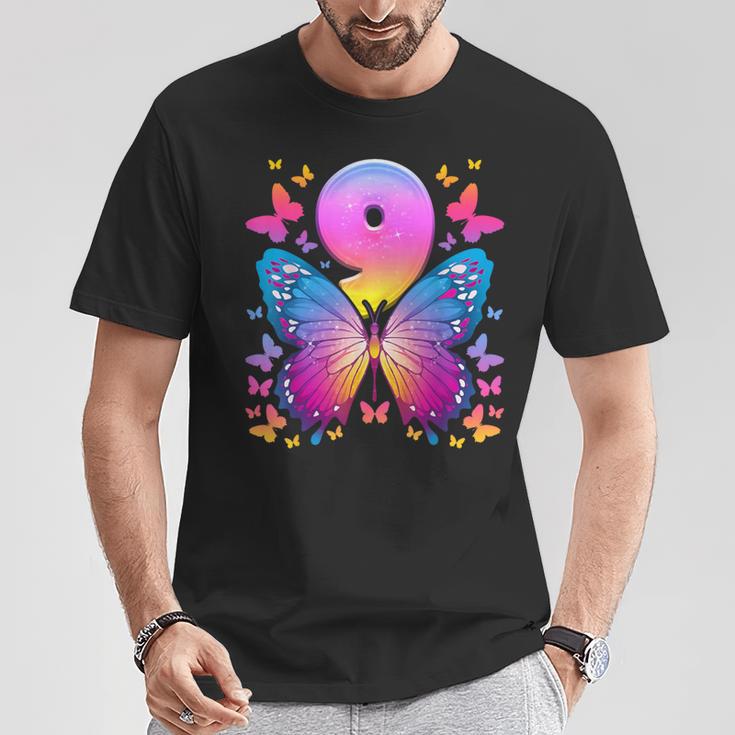 9Th Birthday Girl 9 Years Butterfly Number 9 T-Shirt Lustige Geschenke