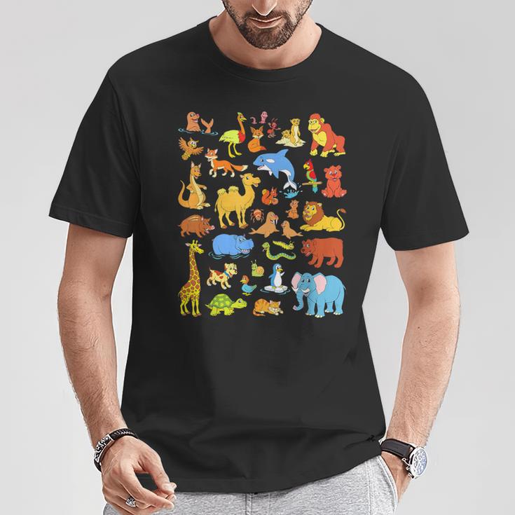 Animals Children With Many Animals T-Shirt Lustige Geschenke