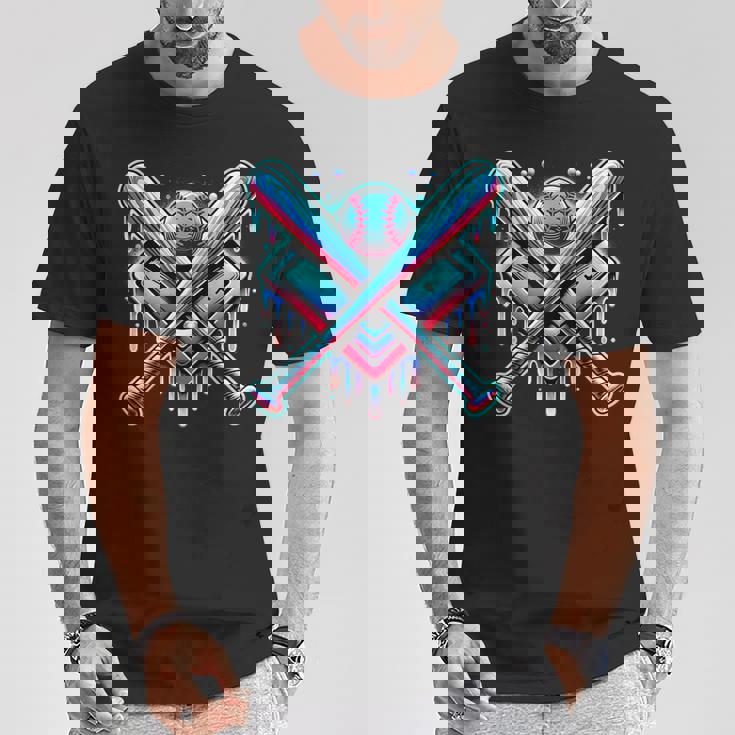 Baseball Dripping Ice Cream Drip Youth Boys Baseball T-Shirt Unique Gifts