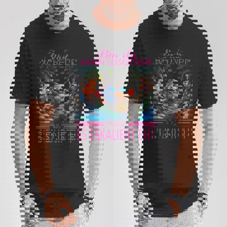 Bin Da Kann Losgehen Und Ja Es Eskaliert Eh Kostüm Affe Fun T-Shirt Lustige Geschenke