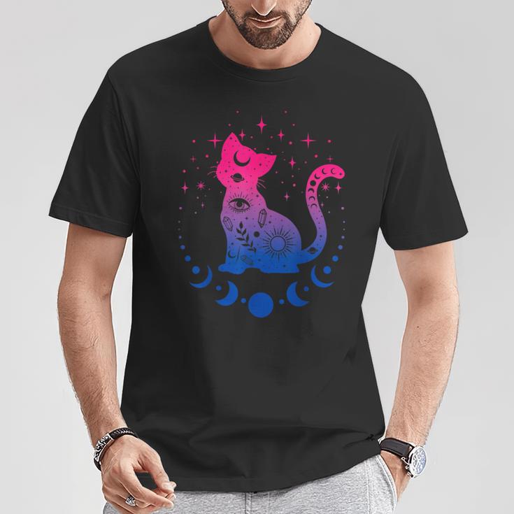 Bisexual Astrology Cat Colours Of Bi Pride Flag T-Shirt Lustige Geschenke