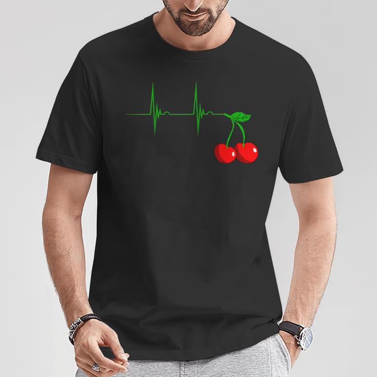 Cherry Heartbeat Cherries Fruits Ecg Pulse T-Shirt Lustige Geschenke