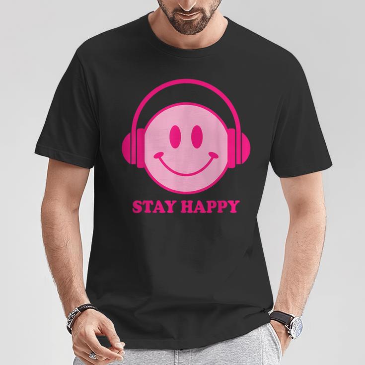 Chillibes 70S Pink Smile Face Music Headphones Happy Face T-Shirt Lustige Geschenke