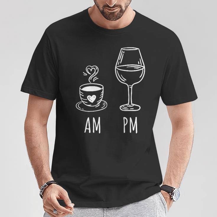 Am Coffee Pm Wine Drink Wine Loveino T-Shirt Lustige Geschenke