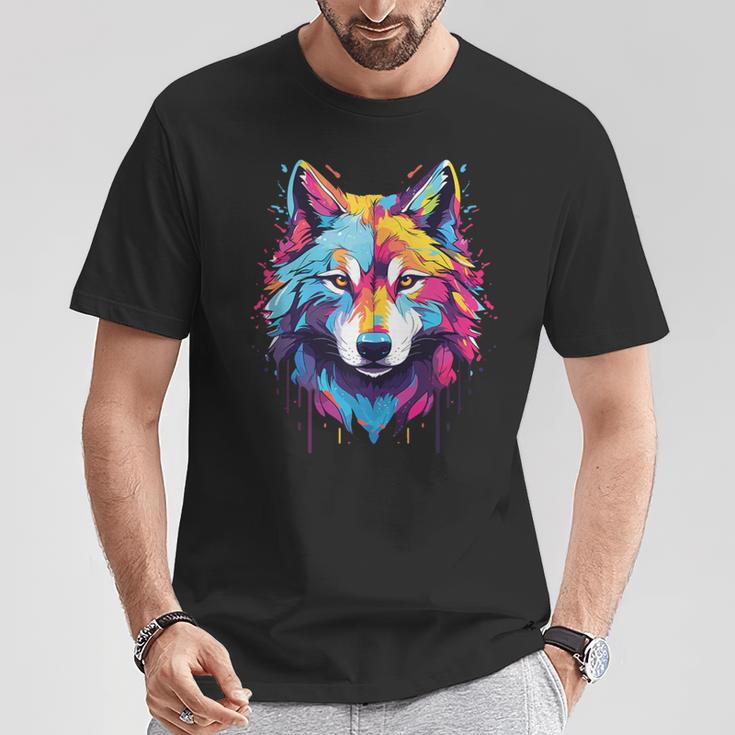 Colorido Lobo Arte Amante Lobos Espíritu Animal Multicolor Arte Sin Mangas Camiseta unisex Regalos divertidos