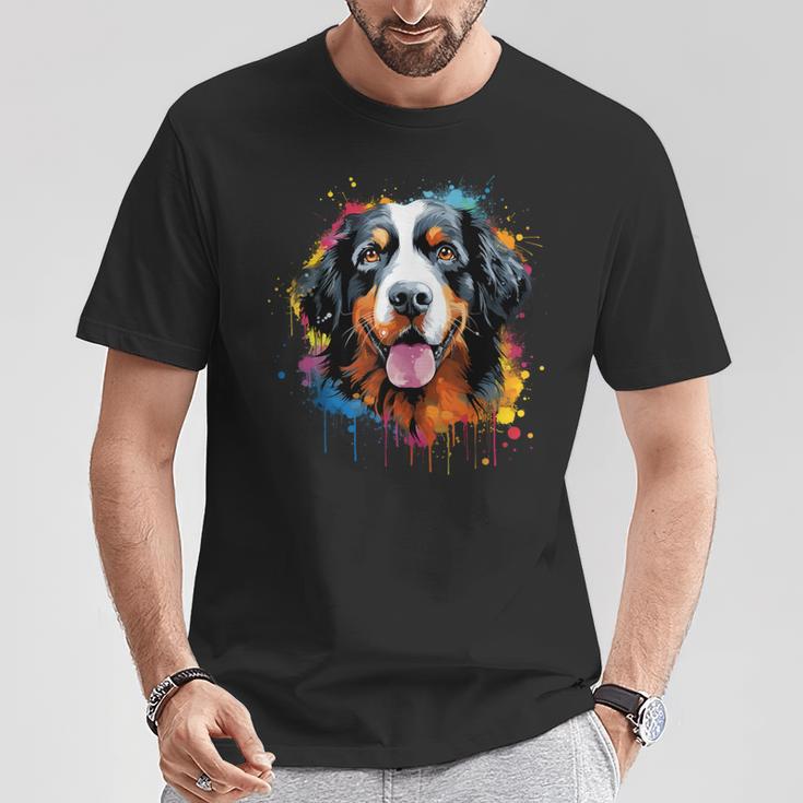 Cute Bernese Mountain Dog On Painted Bernese Mountain Dog T-Shirt Lustige Geschenke