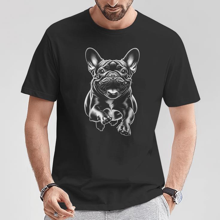 Cute French Bulldog In Run As Cool Portrait T-Shirt Lustige Geschenke