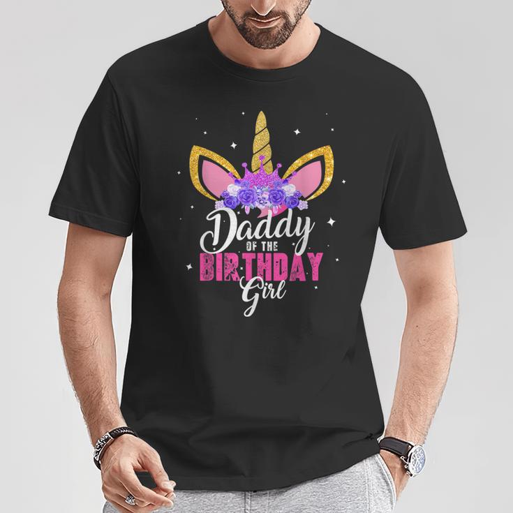 Daddy Of The Birthday Girl Unicorn Birthday Father Dad Blue T-Shirt Lustige Geschenke