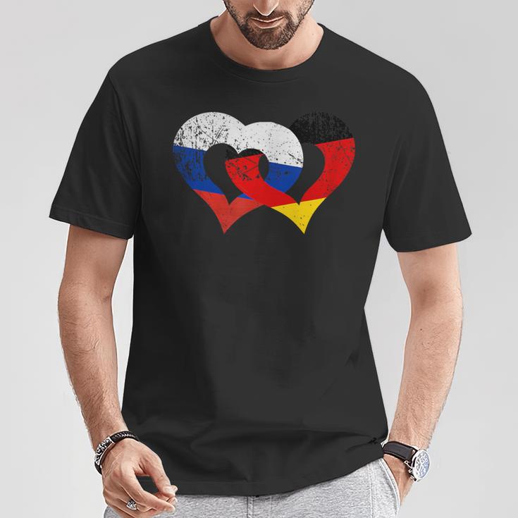 Deutschland Russland Freundschaft Frieden Herzkette T-Shirt Lustige Geschenke