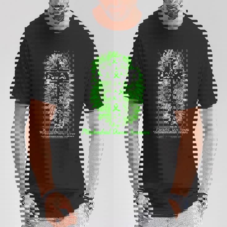 Drapeau Américain De Sensibilisation Aux Maladies Mitochondriales Tournesol T-Shirt Cadeaux drôles
