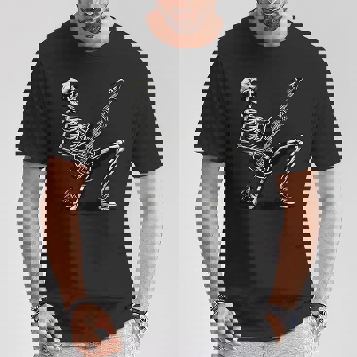 Esqueleto Tocando Guitarra Amante De La Música Rock And Roll Band Camiseta unisex Regalos divertidos