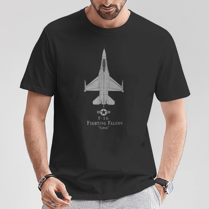 F-16 Fighting Falcon Tech Drawing Military Plane T-Shirt Lustige Geschenke