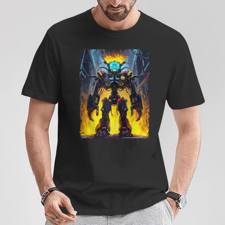 Flaming Battlemech Cyberpunk Sci-Fi Mech Warrior Robot Art Tank Top T ...
