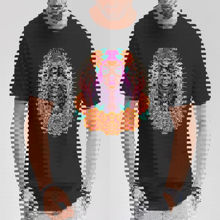 Fleurs De Crâne De La Catrina Dia De Los Muertos T-Shirt Cadeaux drôles
