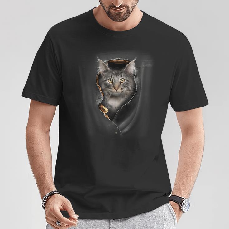 Pocket With Maine Coon Cat Motif T-Shirt Lustige Geschenke