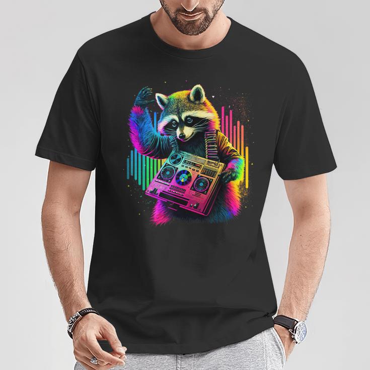 Future Raccoon Dj Retro Party Dj Badger Synthwave T-Shirt Lustige Geschenke