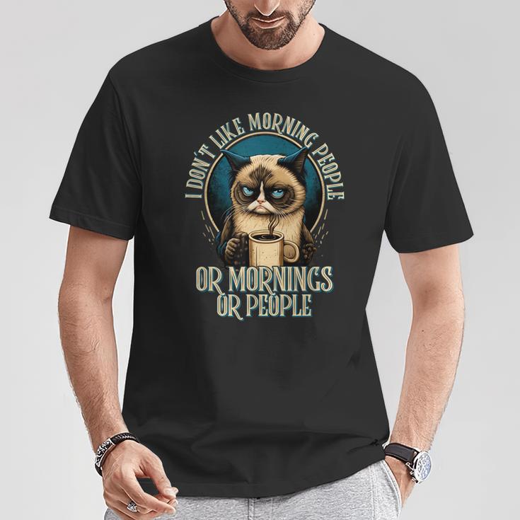 I Hate Morning People And Mornings And People Coffee Cat T-Shirt Lustige Geschenke