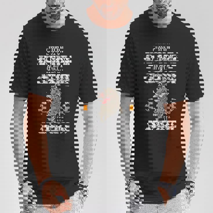 Homme Humour Chasseur Sanglier J'aime La Chasse Et L'apéro T-Shirt Cadeaux drôles