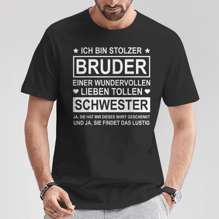 Ich Bin Stolzer Bruder Einer Wundervollen Liebe Schwester T-Shirt Lustige Geschenke