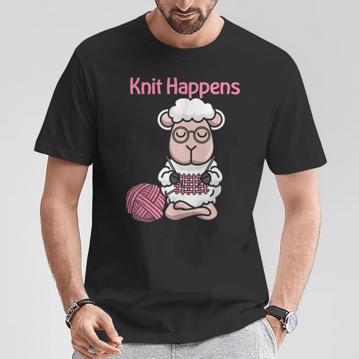 Knit Happens Cute Knitting Sheep For Knitters T-Shirt Unique Gifts