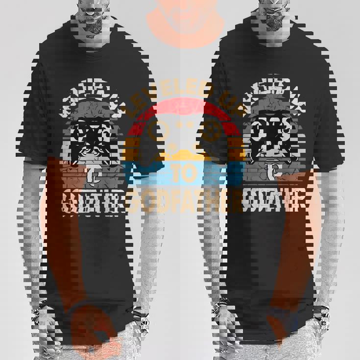 Leveled Up To Godfather Retro Promocionado A Padrino Regalo Camiseta unisex Regalos divertidos