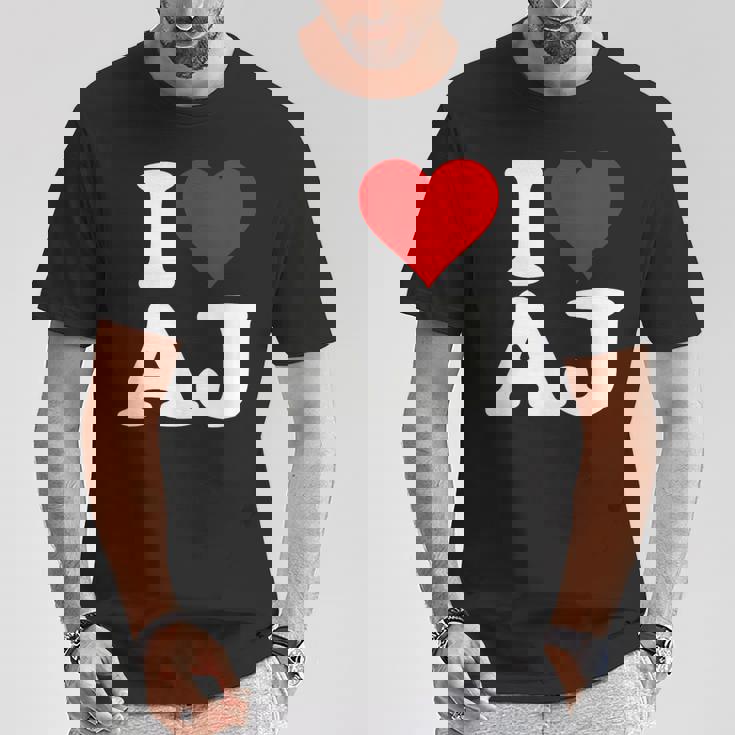 I Love Heart Aj AJ A J Initals Monograma Nombre Nombre Camiseta unisex Regalos divertidos