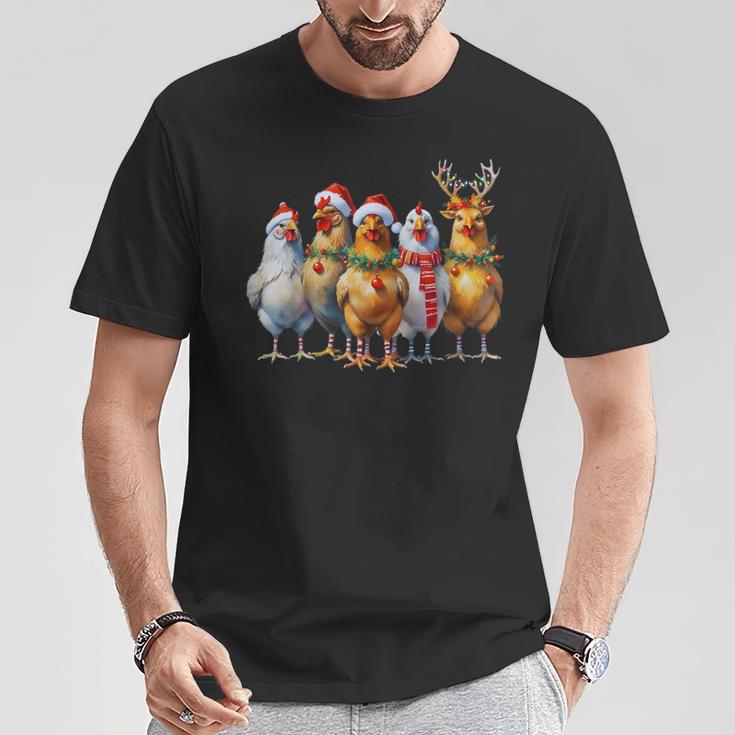 Lumières De Noël Drôles Poules Animaux De La Ferme De Noël T-Shirt Cadeaux drôles