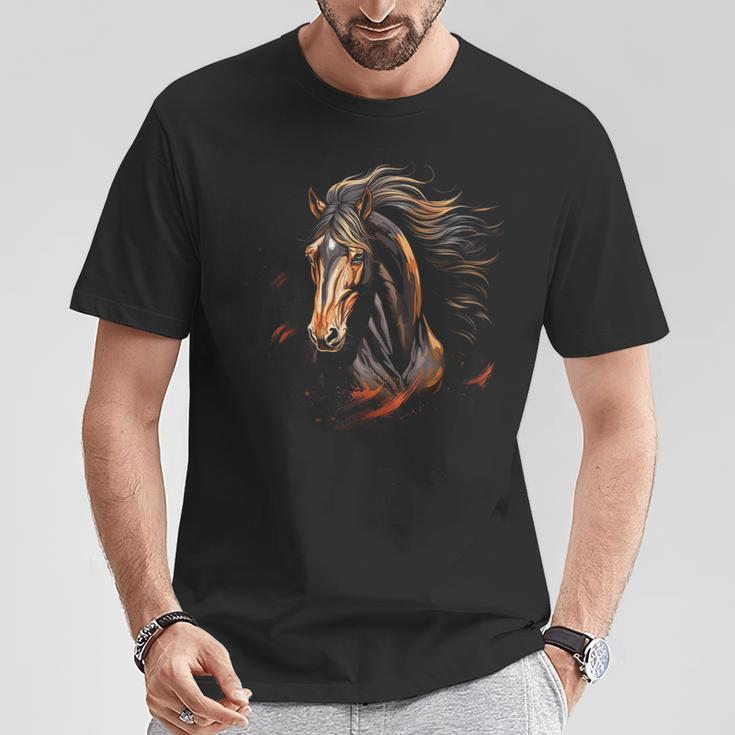 Mustang Horse Wilderness Colourful Horse Lovers Animal World Riding T-Shirt Lustige Geschenke