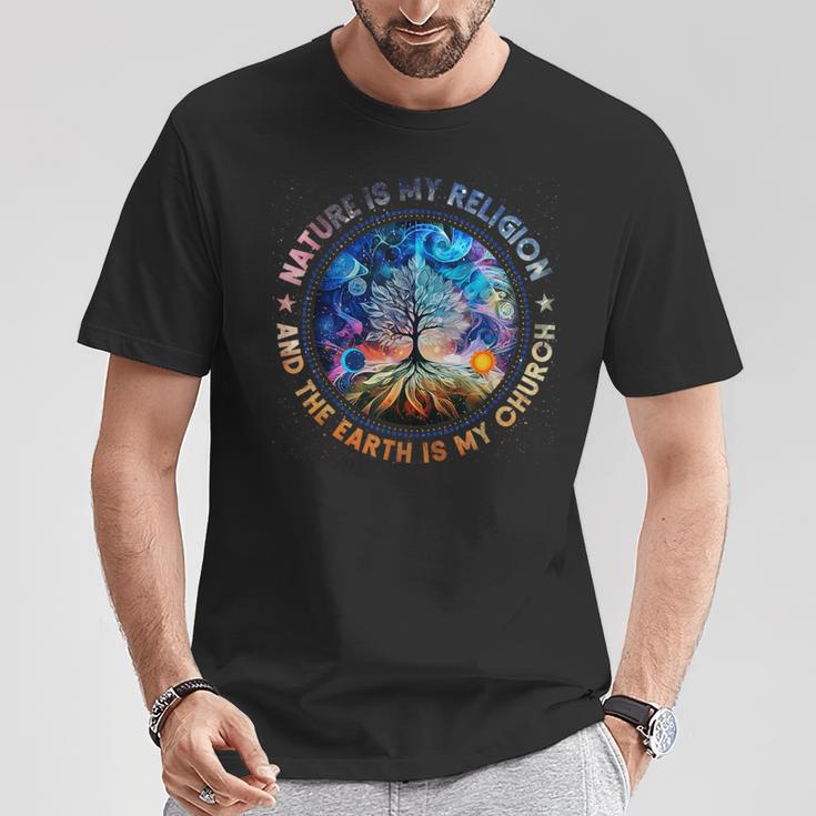 Nature Is My Religion The Earth Is My Church Mandala Tree T-Shirt Lustige Geschenke