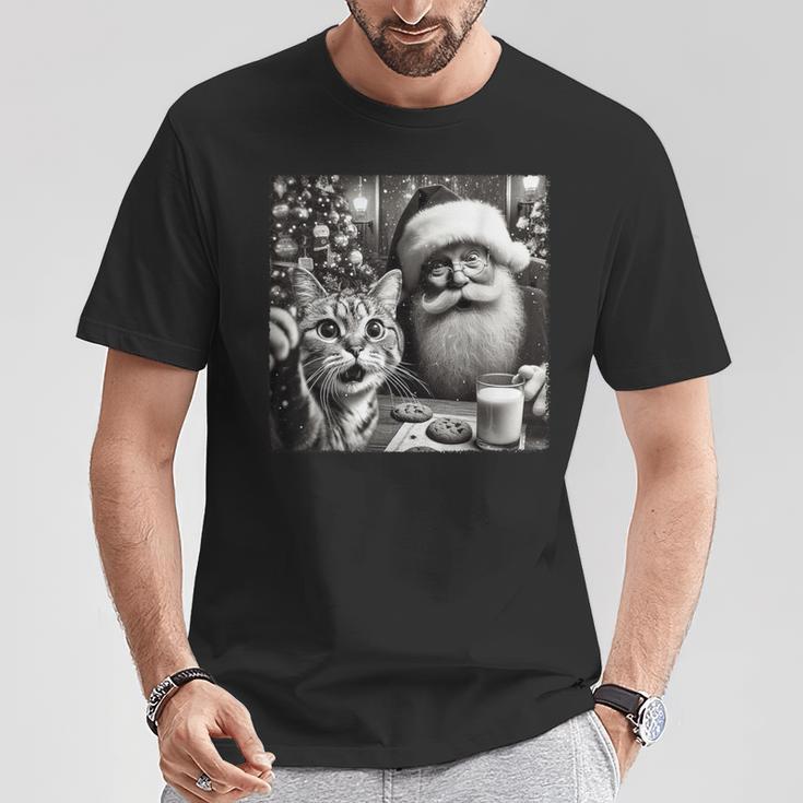 Débardeur Humour Noël - Père Noël Et Chat En Selfie, Look Décontracté