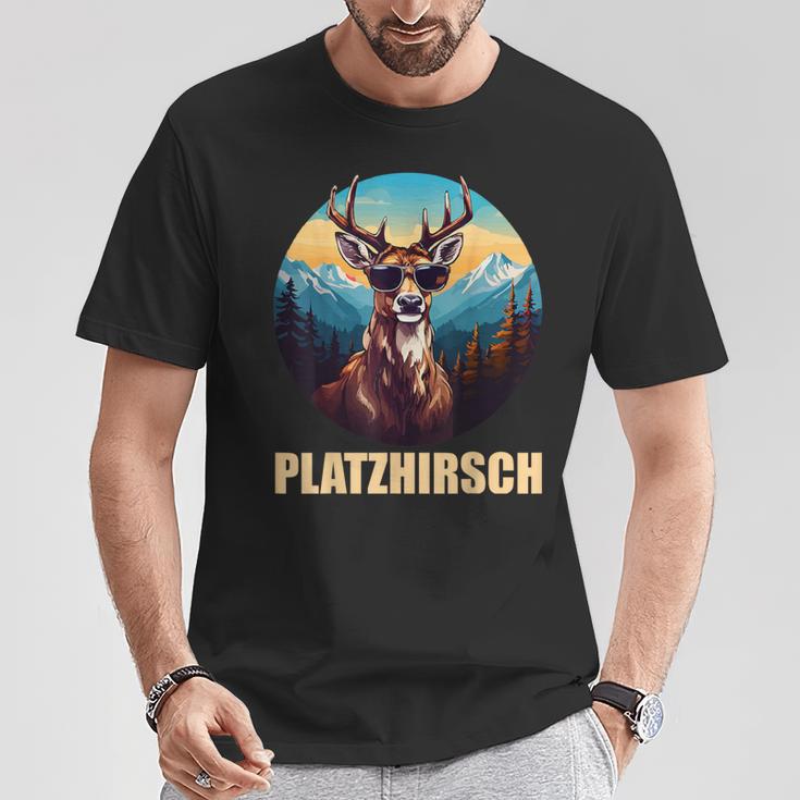 Platzhirsch Beim Wandern Berge T-Shirt Lustige Geschenke