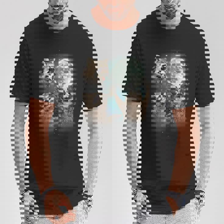 Raccoon 3 Racoons Howling At Moon Weird Meme T-Shirt Unique Gifts