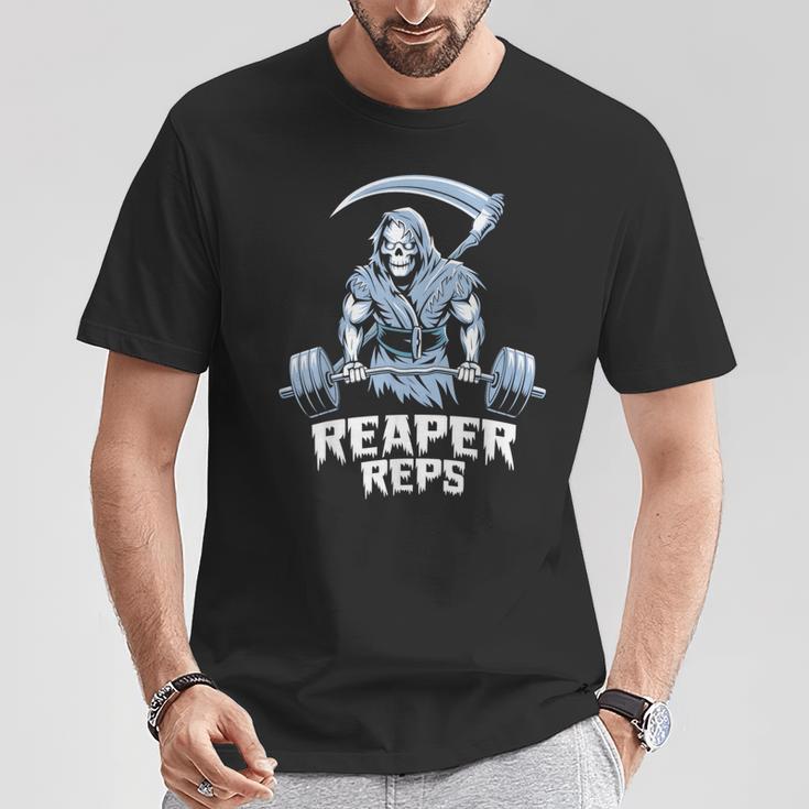 Reaper Reps Grim Reaper Death Halloween Gym Workout T-Shirt - Monsterry